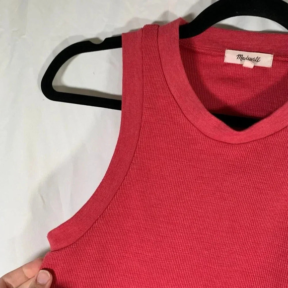 Madewell Tank Top Women’s Small Coral Red Ribbed Knit Sleeveless Crew Neck - Picture 4 of 8